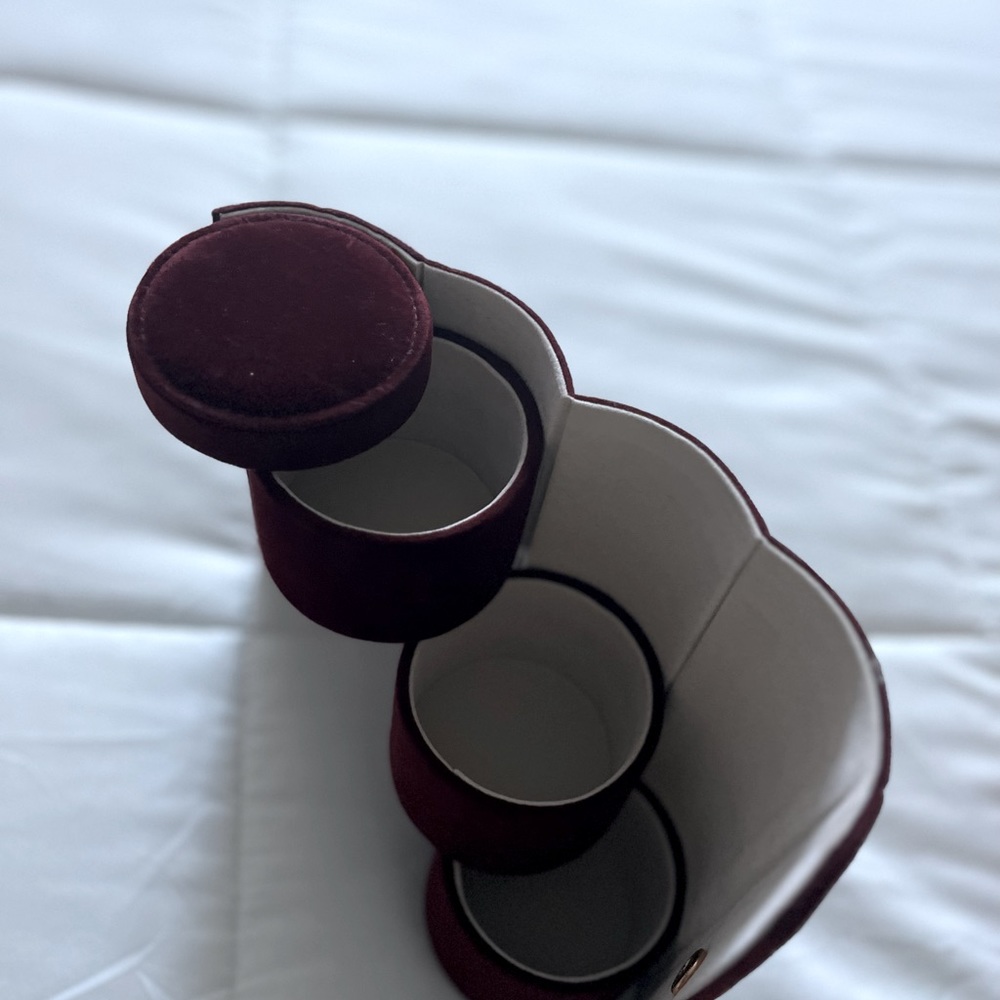 Travel jewelry box. Soft lush velvet outside. 3 areas to separate jewelry.